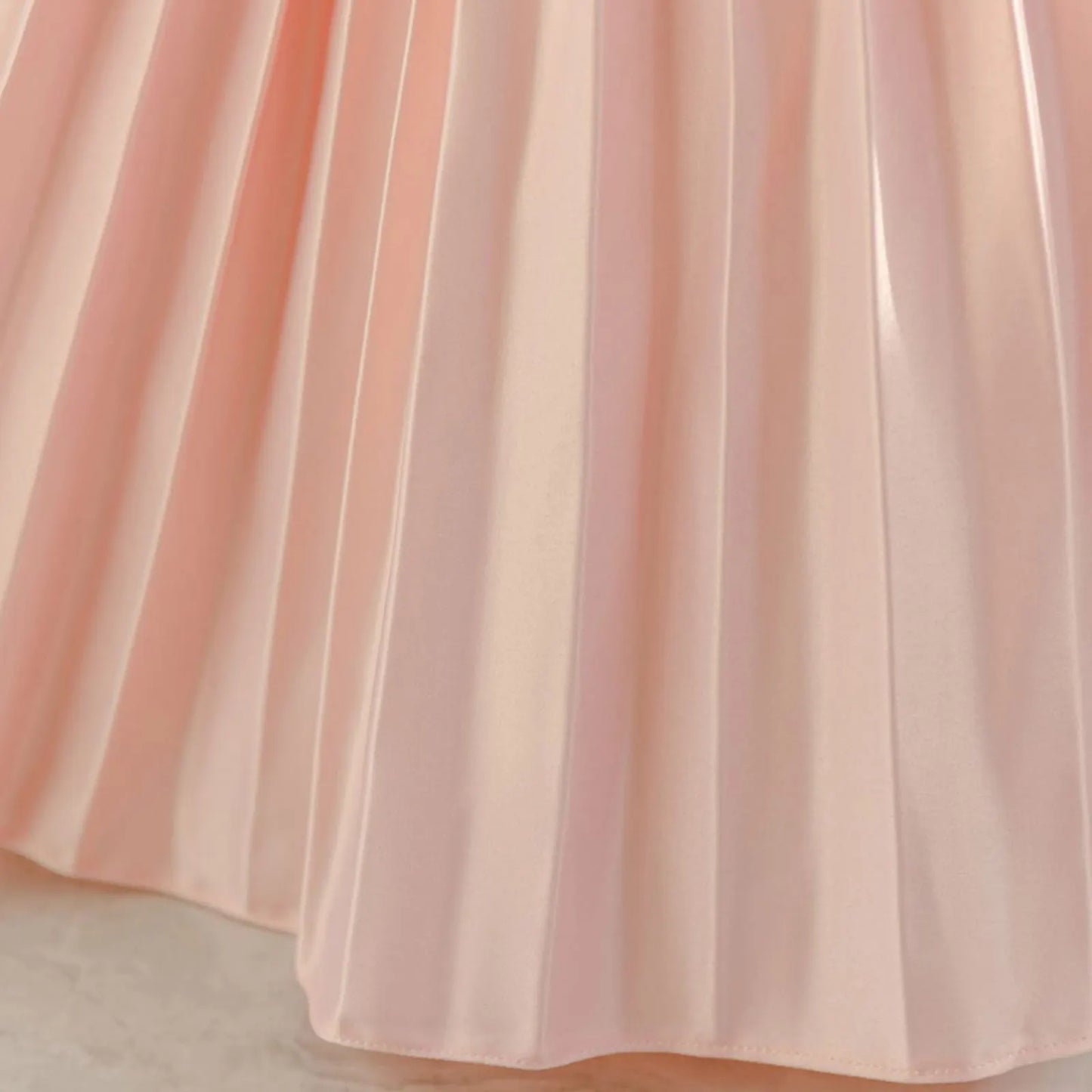 Baby Girls Princess Puff Sleeves Satin Faux Pearls Pleated Tulle Dress (9M-5YRS)