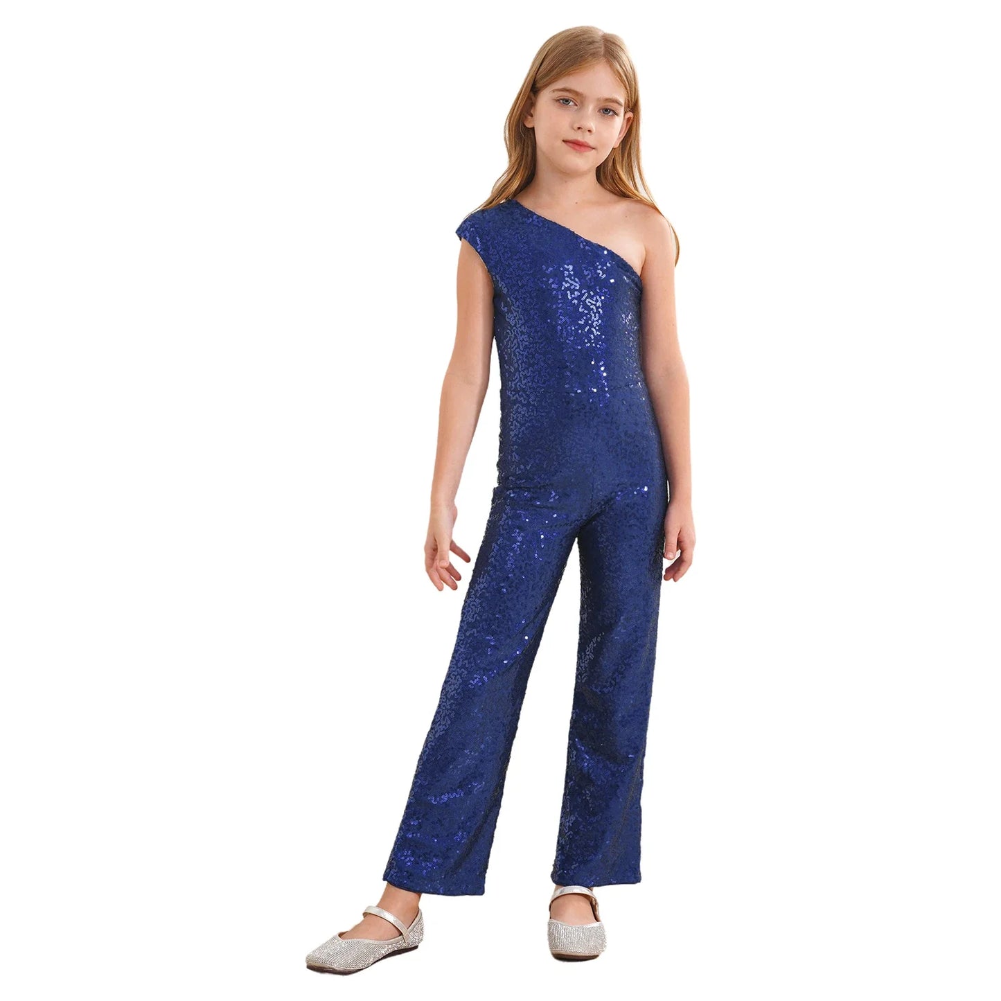 Girls Sequin One Shoulder Jumpsuit (Age 6-16YRS)
