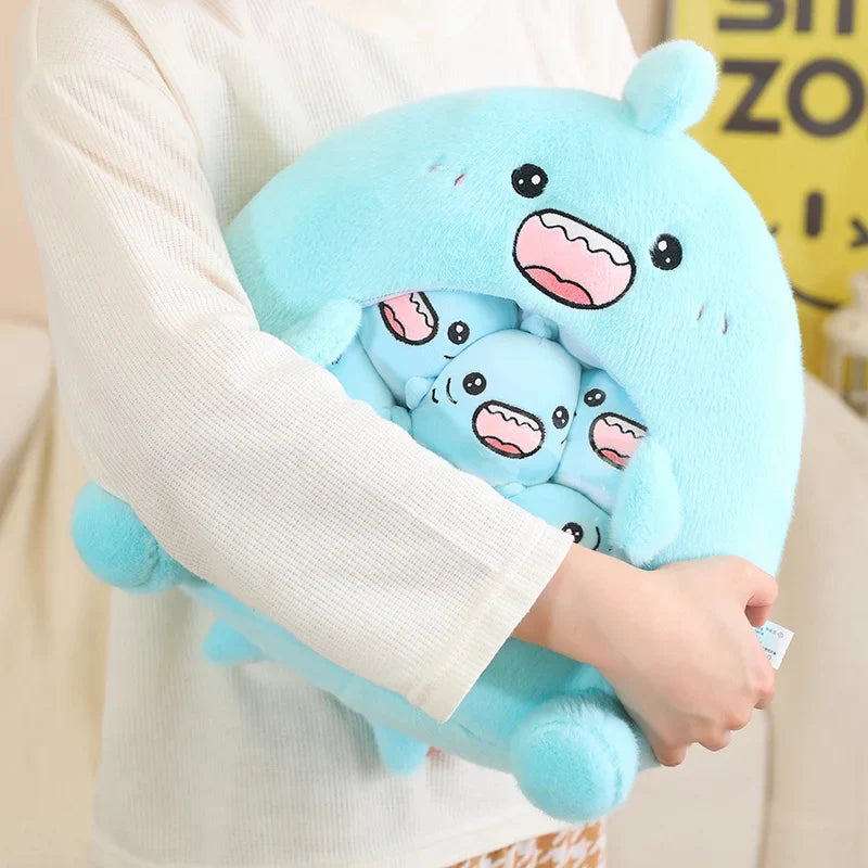 Plush Capybara Shark Shaped Snack Bag Stuffed Toy - 35cm