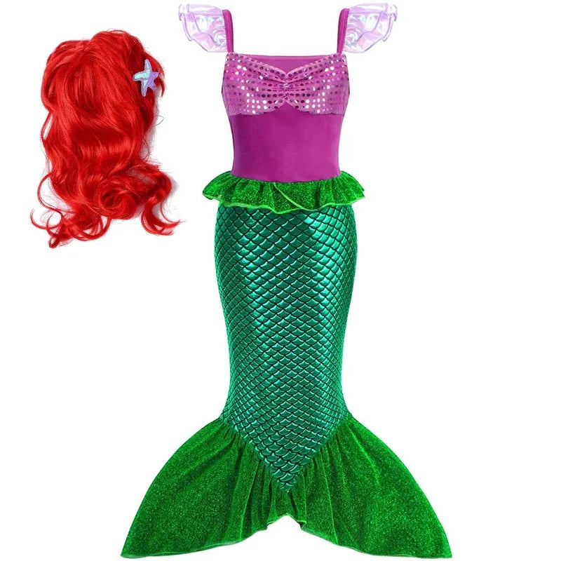 Girls Cosplay Disney Little Mermaid Ariel Prom Princess Costumes Kids Summer Casual Dress Halloween Birthday Party Dress Up 2025 D