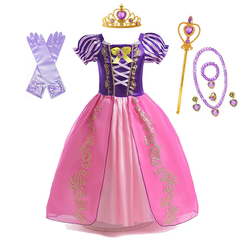 Disney Rapunzel Princess Dress Girl Purple Puff Sleeve Cosplay Tangled Costume Halloween Vestido Kids Birthday Ball Gown Clothes Purple Dress Suit6