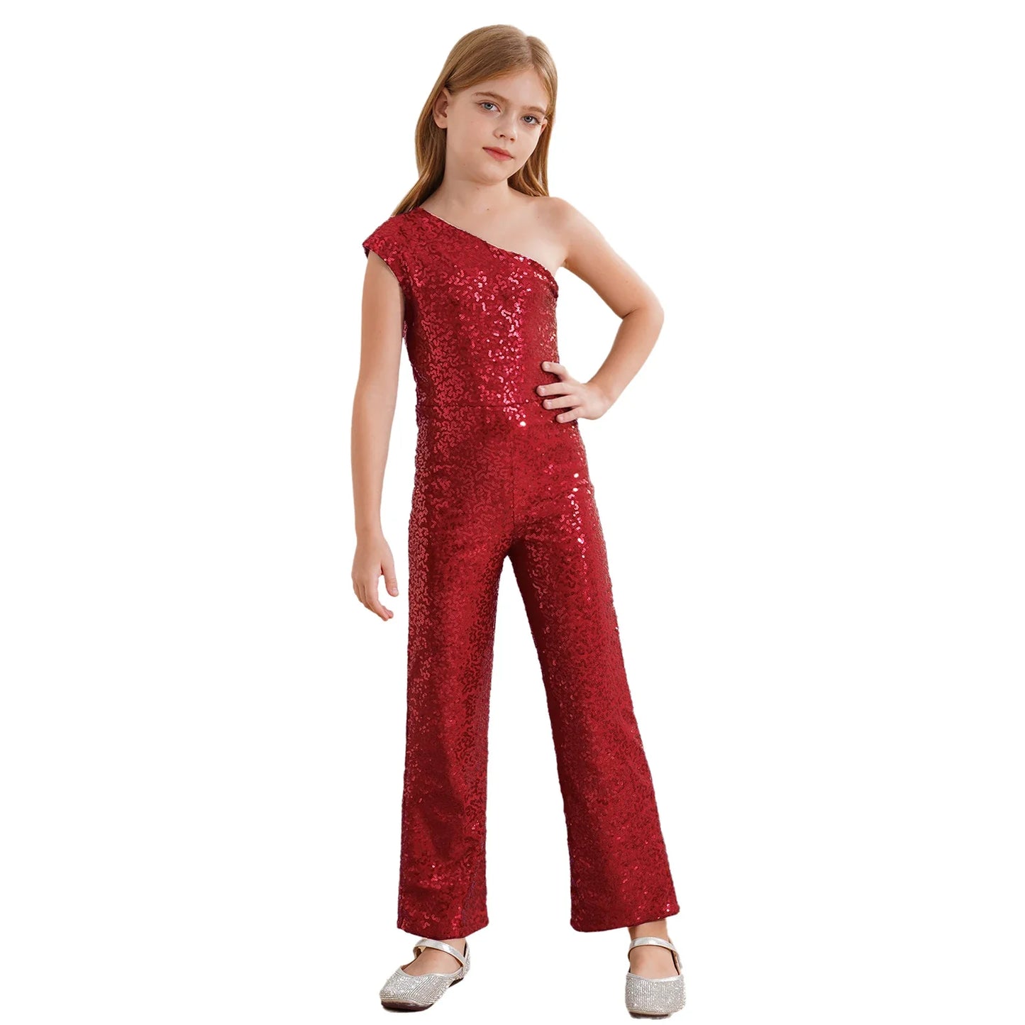 Girls Sequin One Shoulder Jumpsuit (Age 6-16YRS)