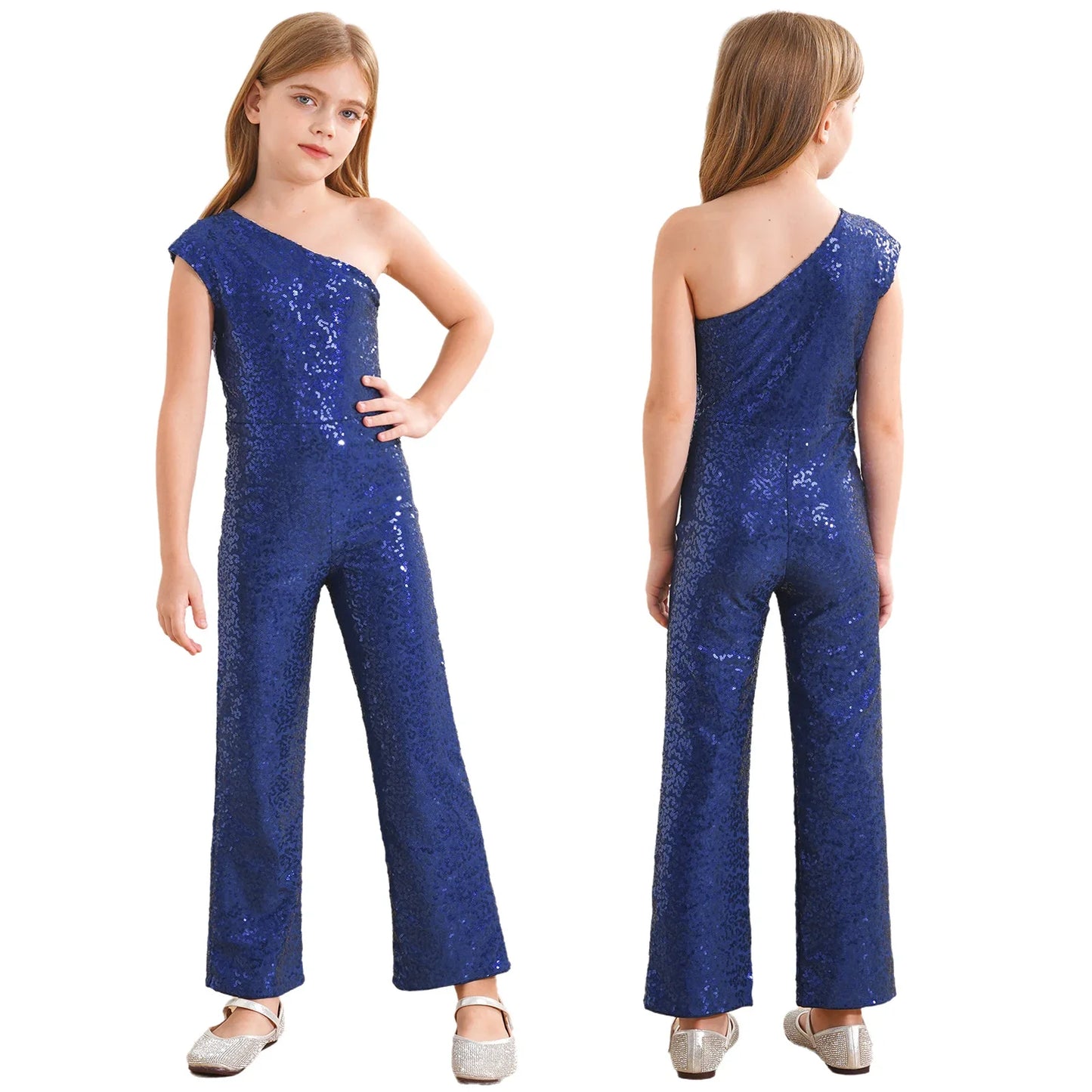 Girls Sequin One Shoulder Jumpsuit (Age 6-16YRS)