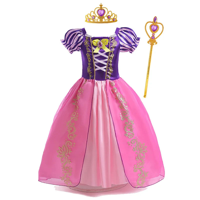 Disney Rapunzel Princess Dress Girl Purple Puff Sleeve Cosplay Tangled Costume Halloween Vestido Kids Birthday Ball Gown Clothes Purple Dress Suit4