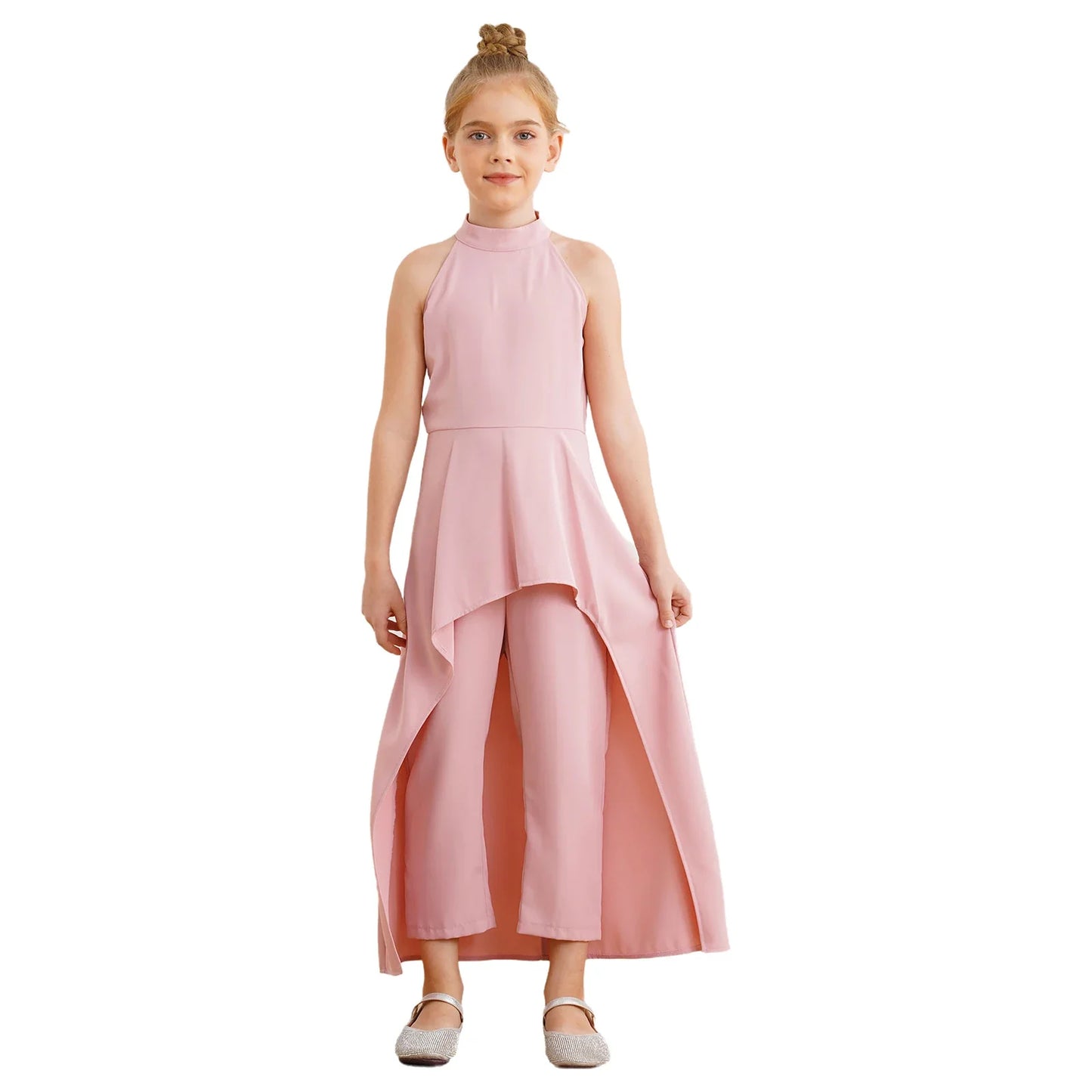 Girls Elegant Sleeveless High-Low Skirted Jumpsuit (Age 6-16YRS)