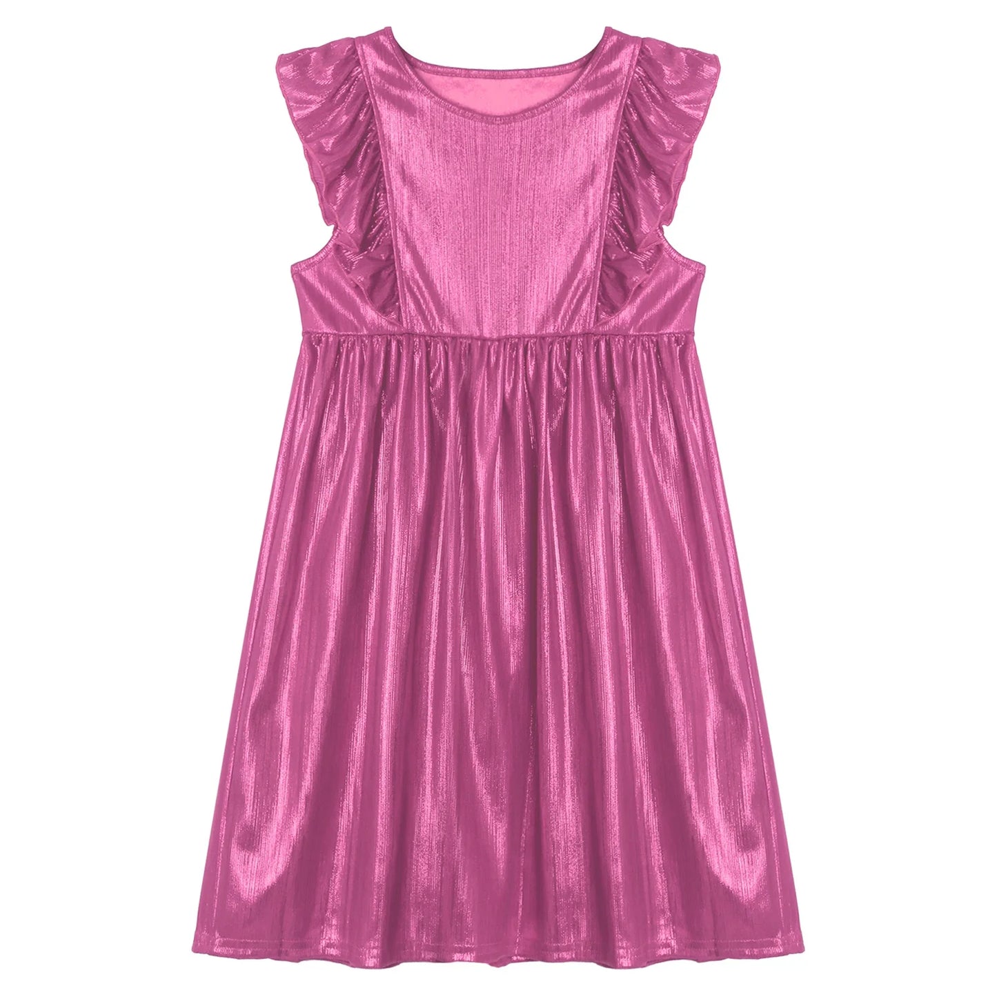 Girls Metallic Sleeveless Ruffles A-Line Dress (Age 24M-10YRS)