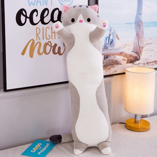 Long Stuffed Cat Pillow Plush Toy 50cm-110cm Gray