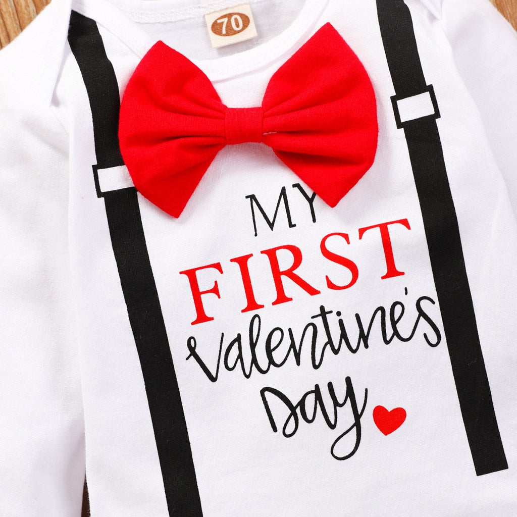 Baby Boys 1st Valentines Bodysuit Trousers & Hat Set (6m-12m)