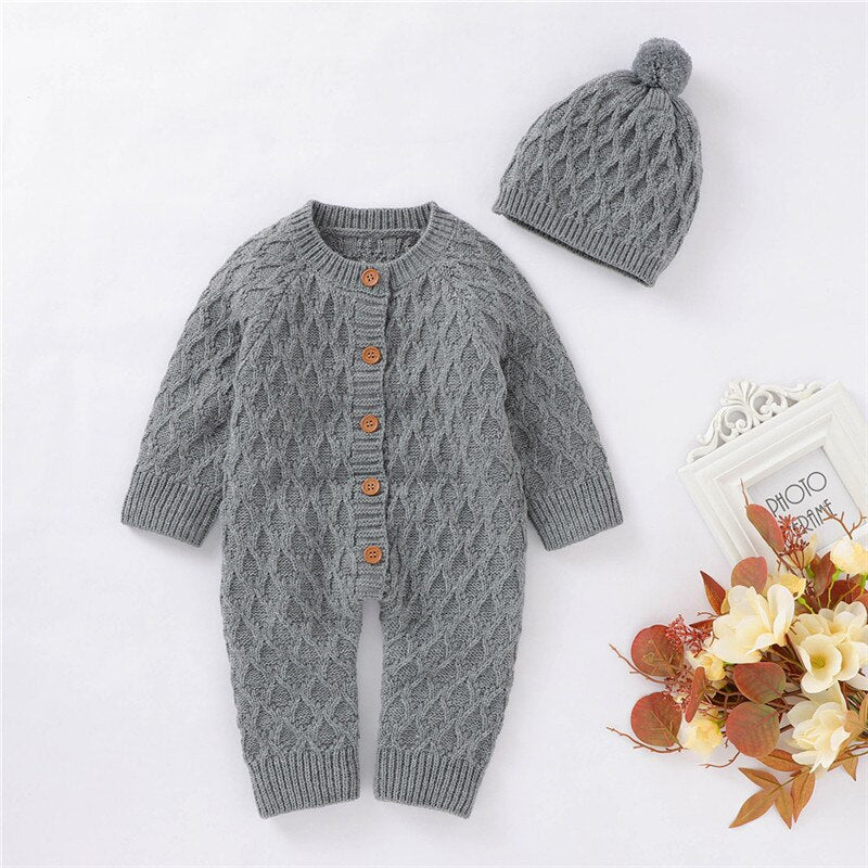 Baby Girls / Boys Knitted Jumpsuit & Beanie Hat (Age 3m-18m)