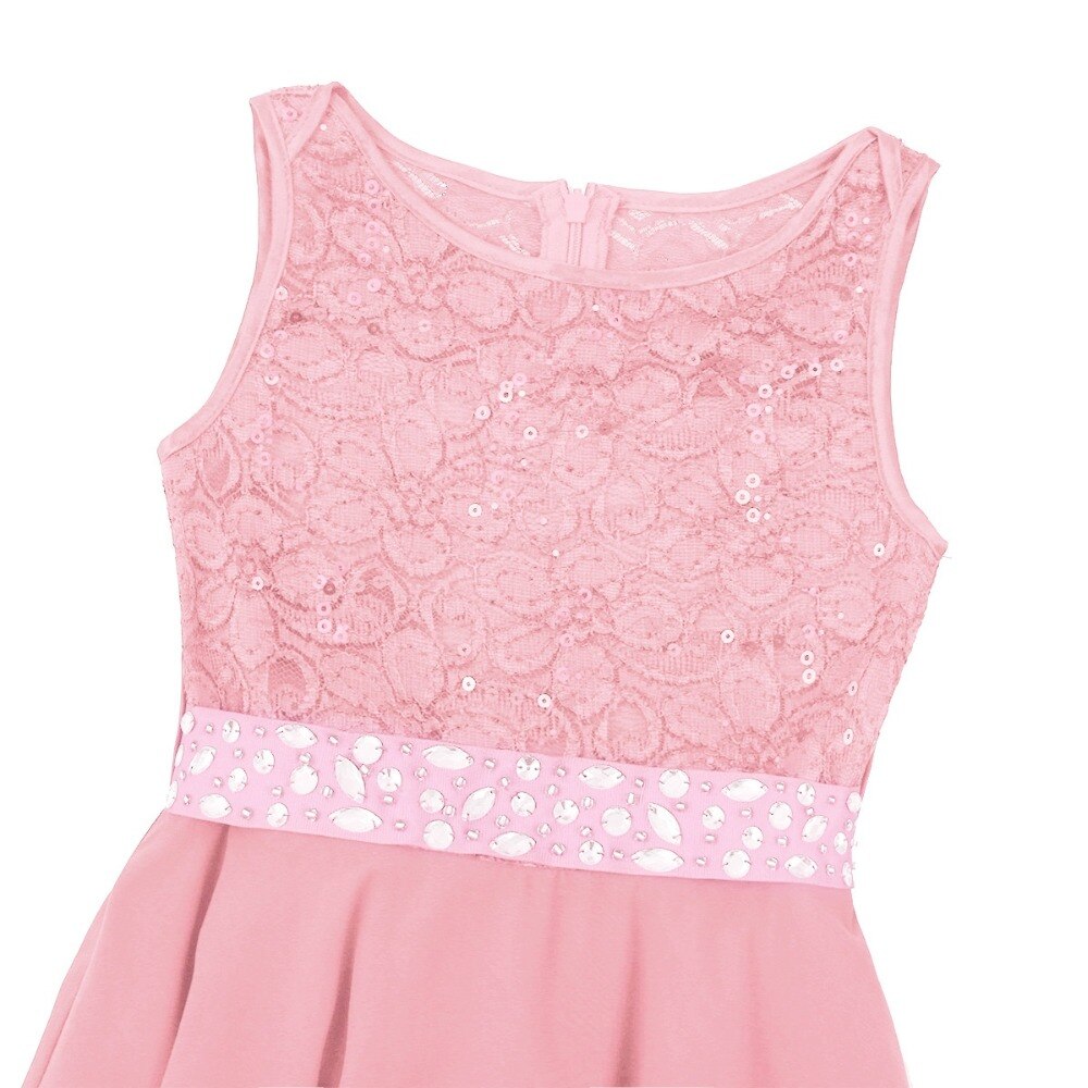 Girls Lace Embroidered Rhinestone Belt Tulle Dress (Age 24M-14YRS)