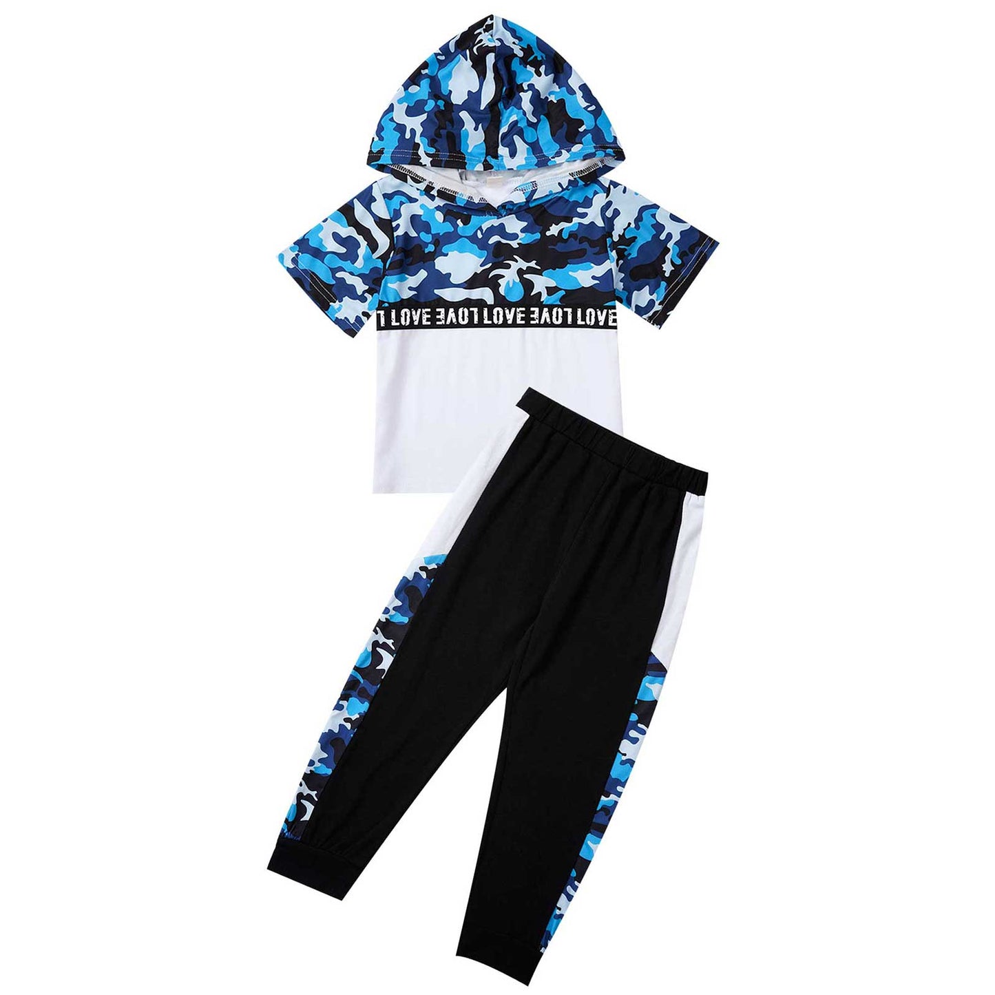 Boys Blue Camoflauge Hooded T-Shirt & Trousers Set (Age 24M-8YRS)