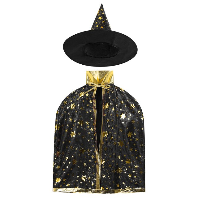 Kids Wizard Costume Cloak & Hat Black One Size
