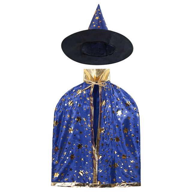 Kids Wizard Costume Cloak & Hat Blue One Size