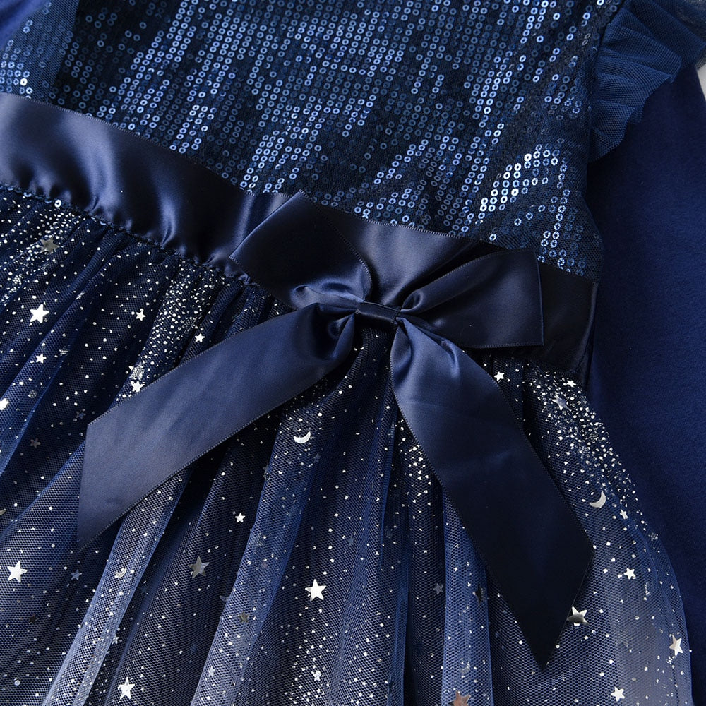Girls Navy Long Sleeve Tulle Dress (Age 3-8YRS)