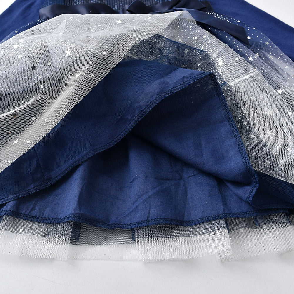Girls Navy Long Sleeve Tulle Dress (Age 3-8YRS)