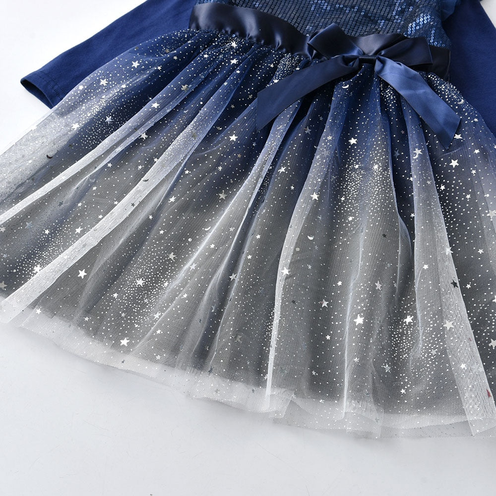 Girls Navy Long Sleeve Tulle Dress (Age 3-8YRS)
