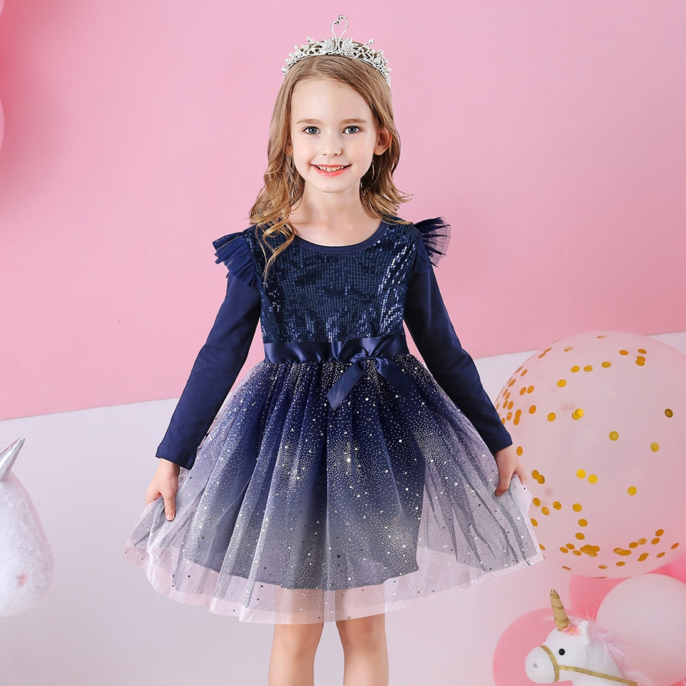Girls Navy Long Sleeve Tulle Dress (Age 3-8YRS) Navy