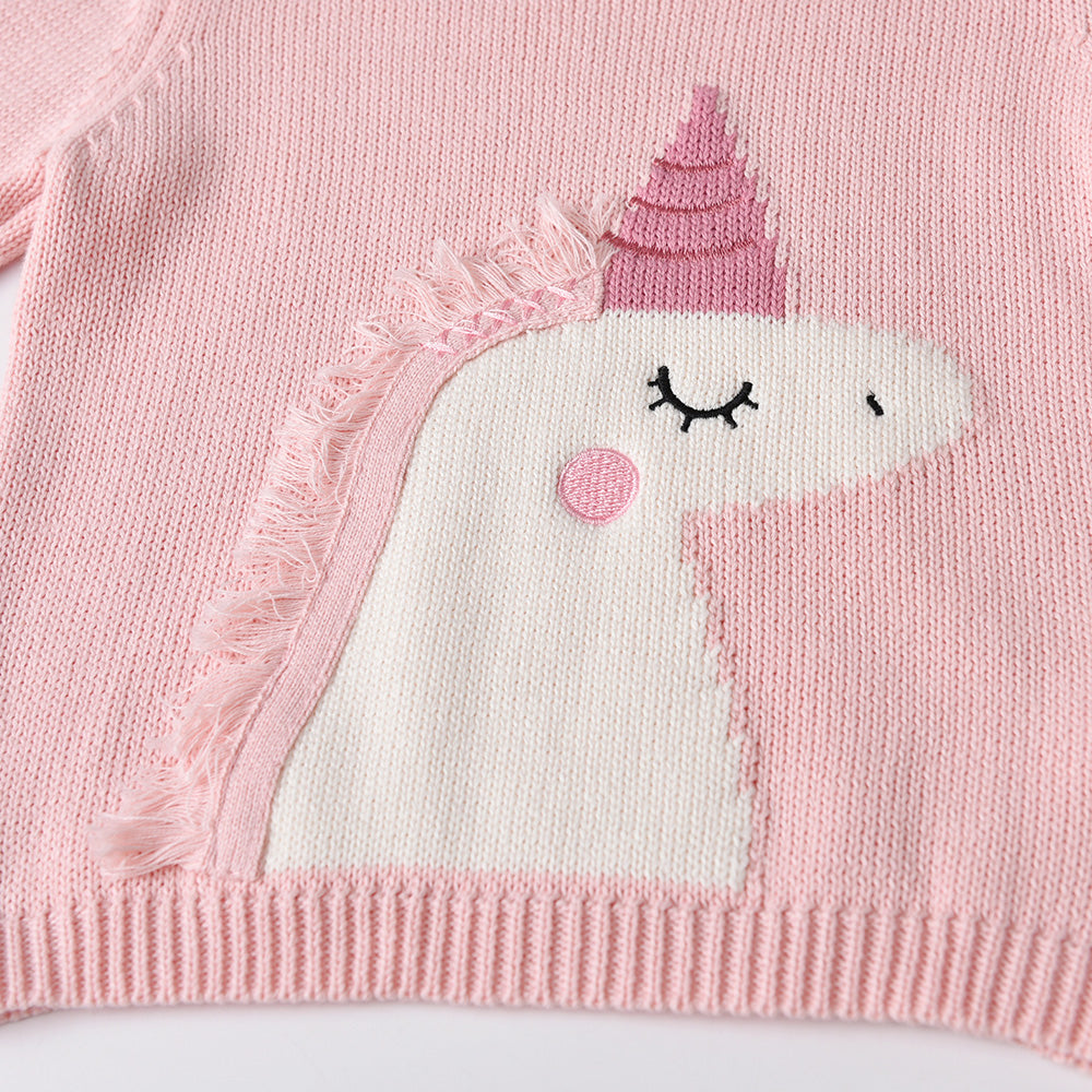 Girls Pink Unicorn Knitted Jumper (Age 3-8YRS)