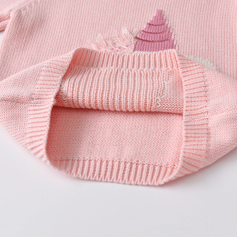 Girls Pink Unicorn Knitted Jumper (Age 3-8YRS)