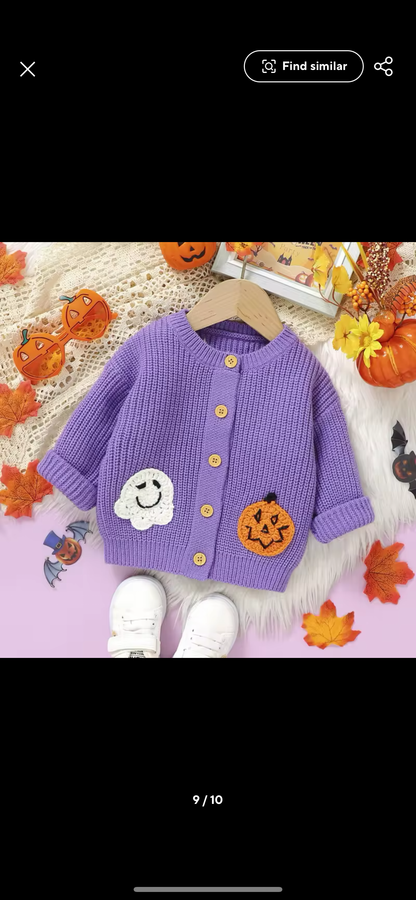 Baby Purple Halloween Knitted Cardigan (Age 9M-3YRS)