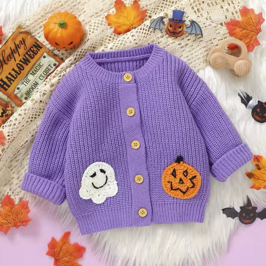 Baby Purple Halloween Knitted Cardigan (Age 9M-3YRS)