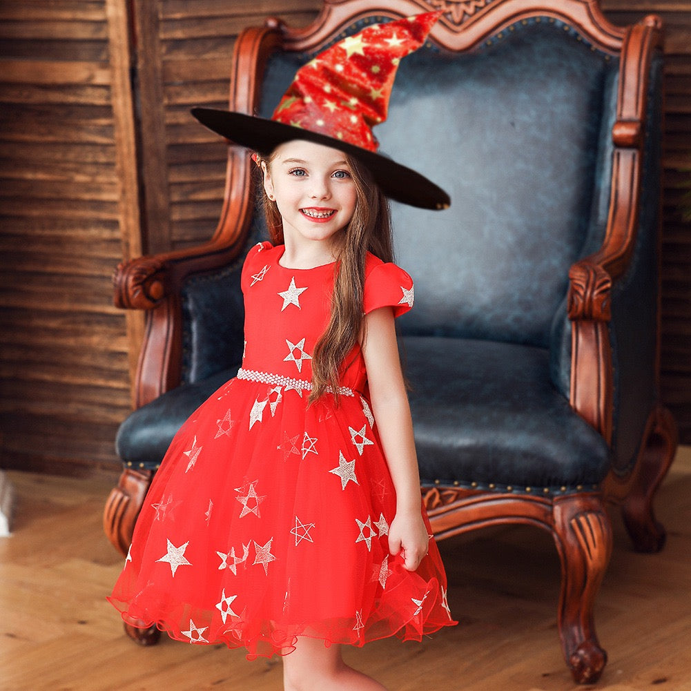 Girls Witch Halloween Costume Tulle Dress & Hat (Age Newborn-8YRS)