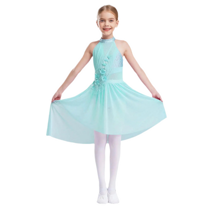 Girls Dance Sleeveless Rhinestones Applique Dress (Age 6-14 YRS)