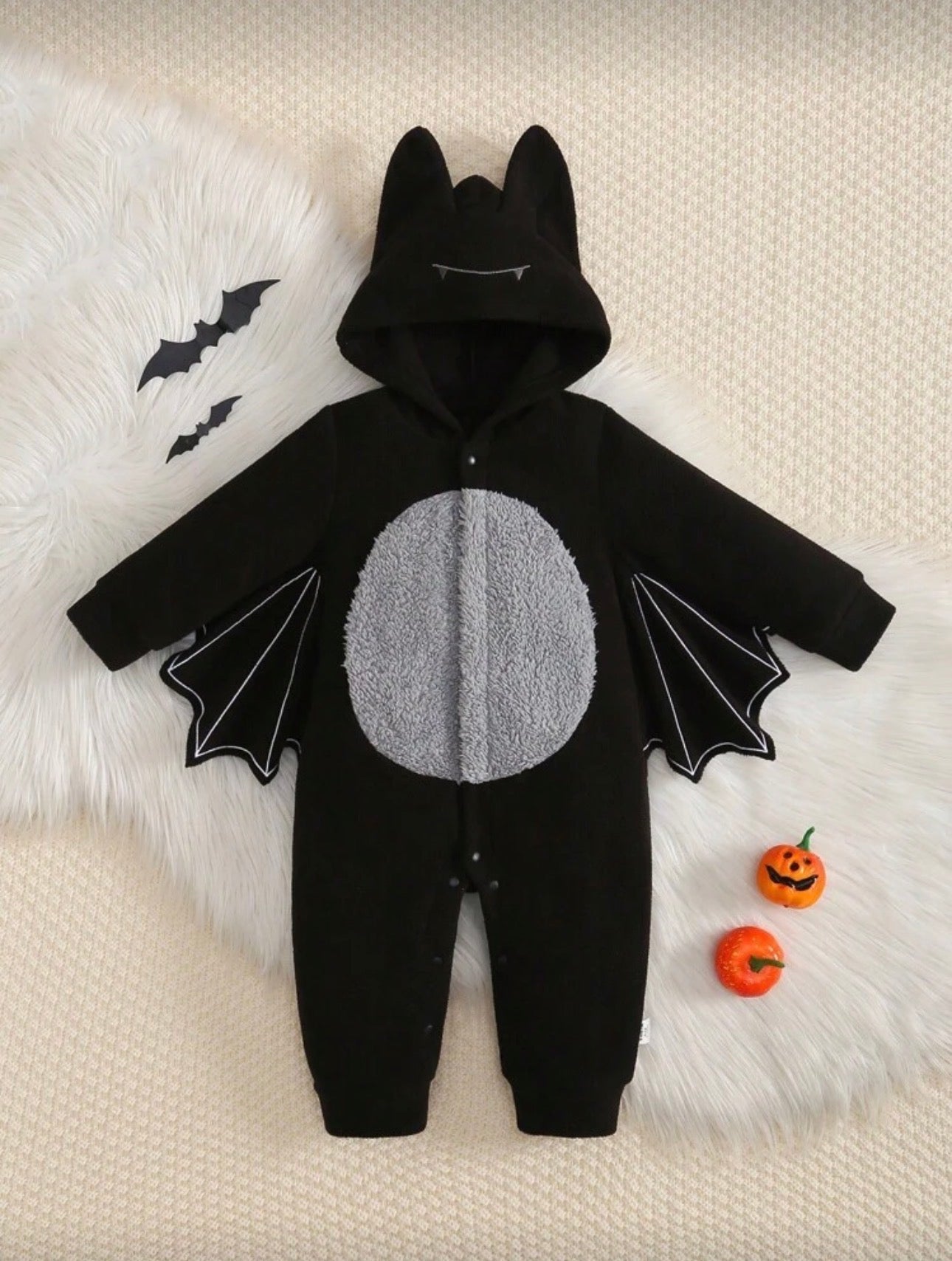 Bat Embroidery Halloween Baby Romper Set â€“ Thickened Long Sleeve Bodysuit with 3D Ear Hat | Age 6M - 3 YRS