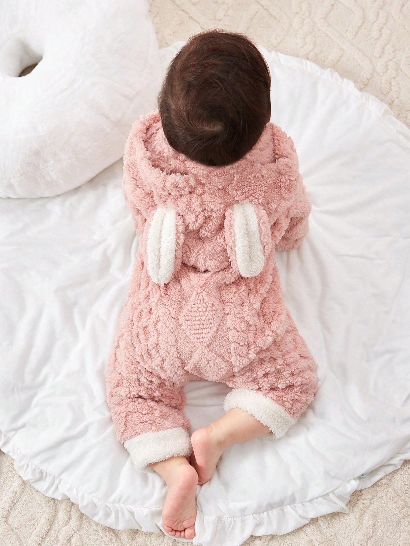 Baby Girl Teddy Jumpsuit – 3D Ear Design Hooded Zip-Up Romper | Newborn-24M
