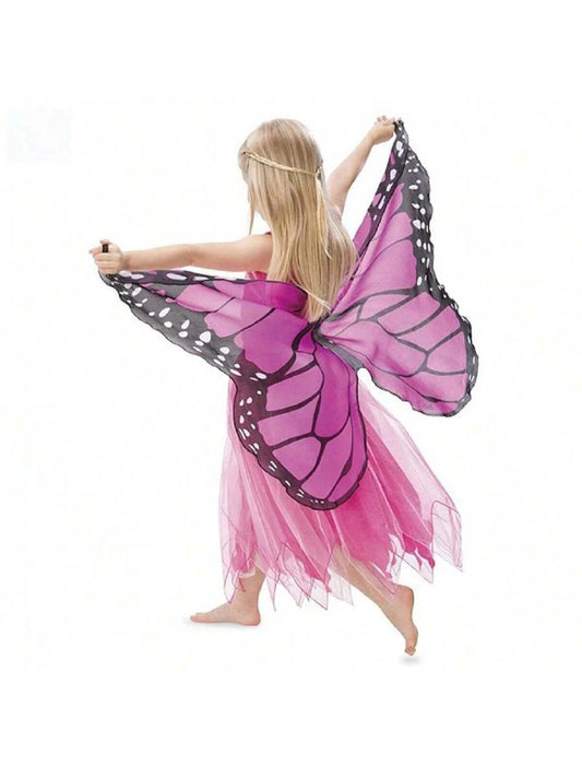 New Kids Fairy Costume Set With Butterfly Wing Cloak & Mask, Cute Butterfly Dress-Up Cloak Suitable For Outdoor Play, Great Valentine's Day And New Year Gift Pink one-size