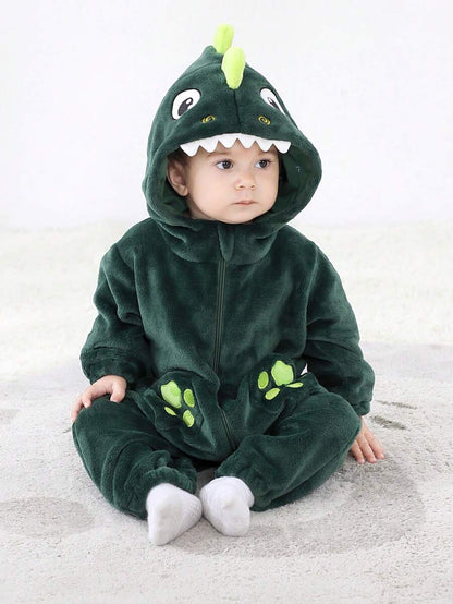 Baby Boy Long Sleeve Cute Dinosaur Romper Halloween Costume (Age Newborn-12M) Dark Green
