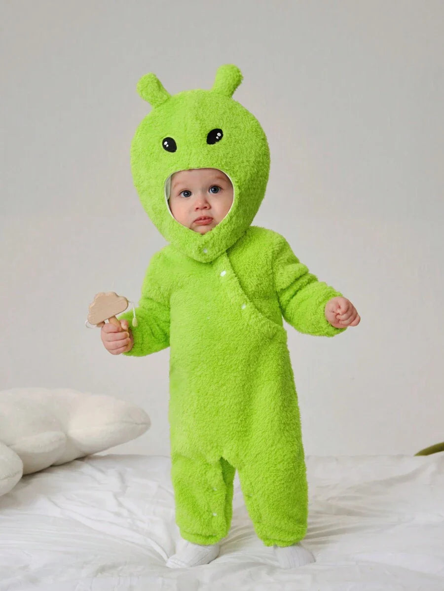 Baby Alien Fleece Jumpsuit & Hat Halloween Costume (Age Newborn-12M) Green