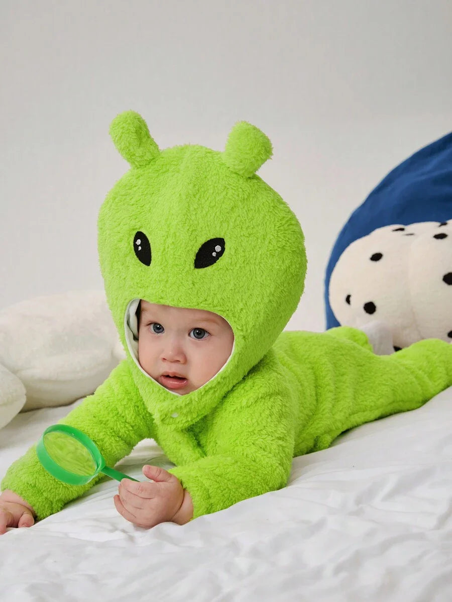 Baby Alien Fleece Jumpsuit & Hat Halloween Costume (Age Newborn-12M)