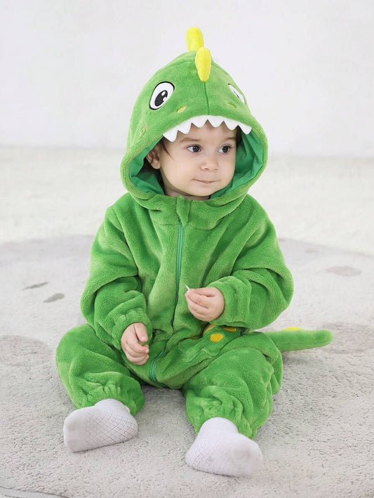 Baby Boy Long Sleeve Cute Dinosaur Romper Halloween Costume (Age Newborn-12M) Green