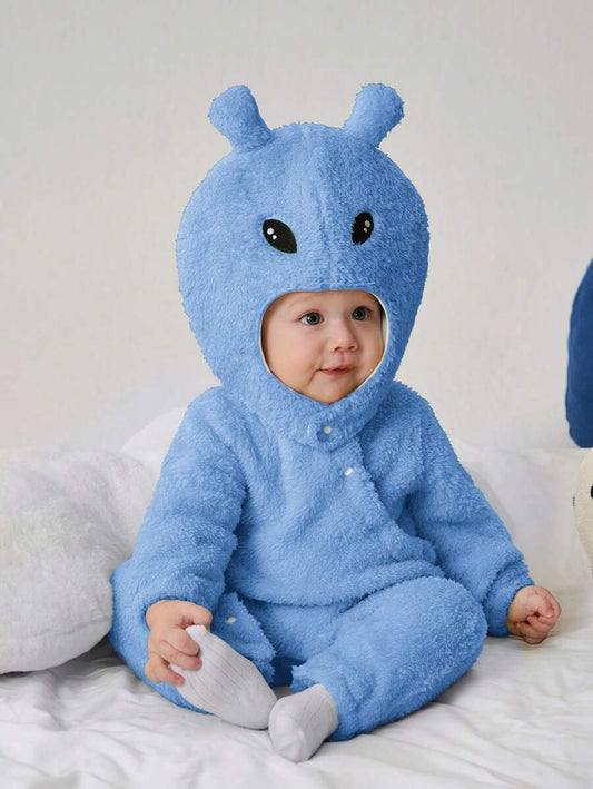 Baby Alien Fleece Jumpsuit & Hat Halloween Costume (Age Newborn-12M) Blue