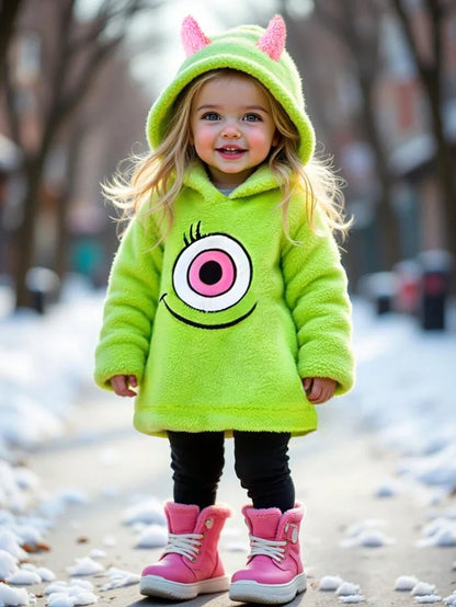 Baby/Toddler Girls Green Embroidered Fleece Hooded Jumpsuit – Cozy Autumn/Winter One-Piece | Ages 3M–3Y