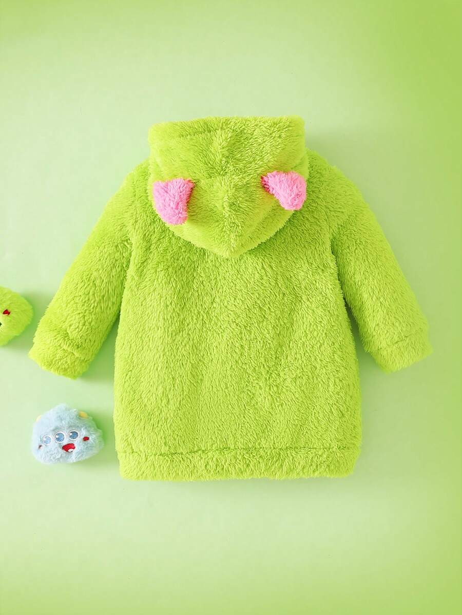 Baby/Toddler Girls Green Embroidered Fleece Hooded Jumpsuit – Cozy Autumn/Winter One-Piece | Ages 3M–3Y