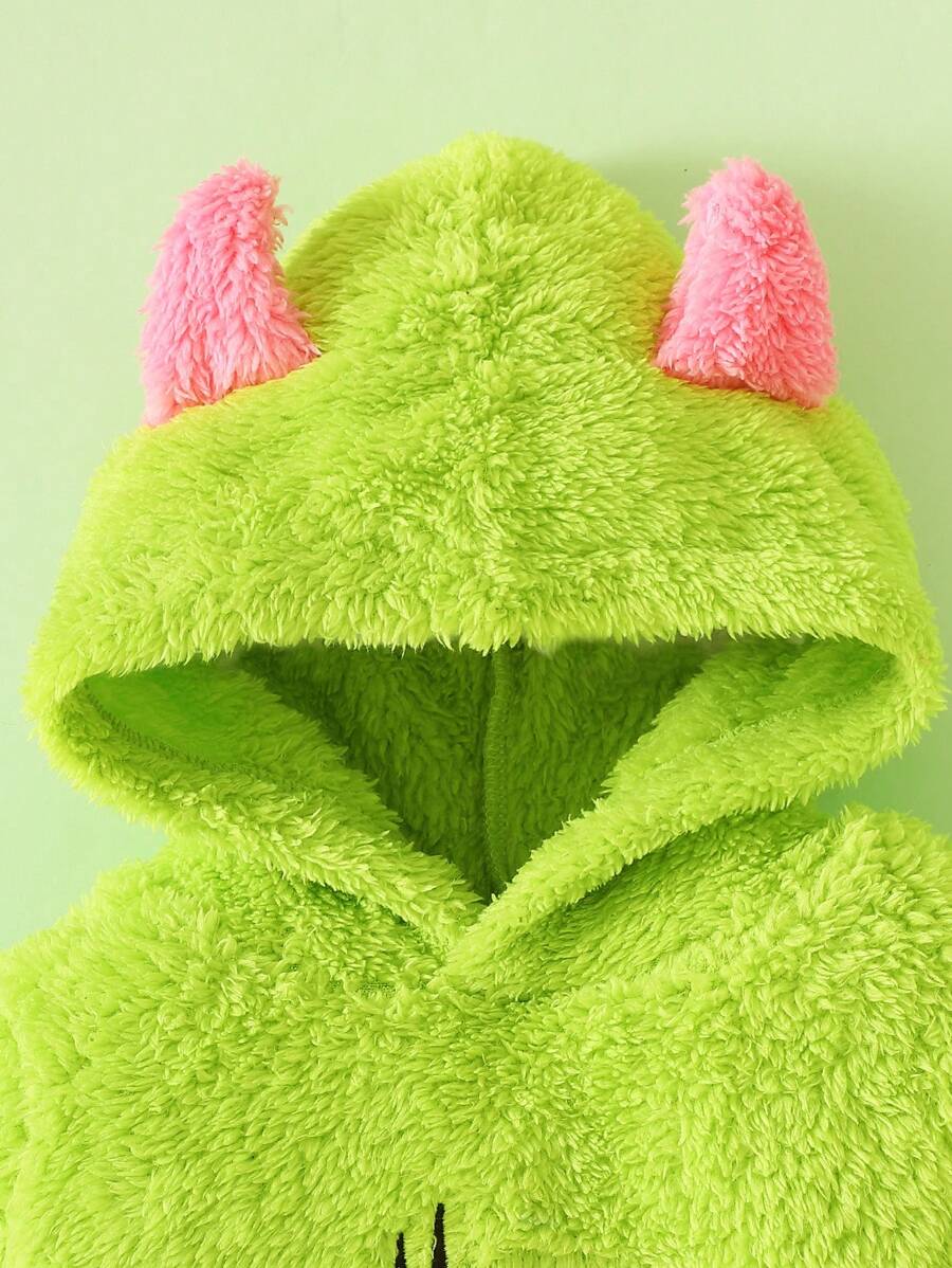 Baby/Toddler Girls Green Embroidered Fleece Hooded Jumpsuit – Cozy Autumn/Winter One-Piece | Ages 3M–3Y