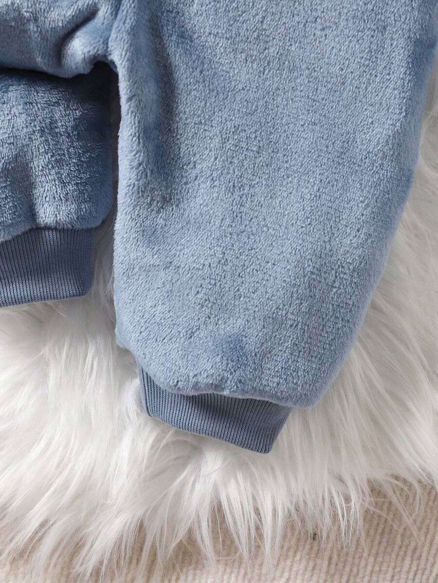 2pcs Baby Boy Gray & White Reversible Fleece Monster Paw Print Hooded Jumpsuit With Mittens, Sleepwear Set Baby Animal Costume Baby Boy Costume Baby Dinosaur Costume