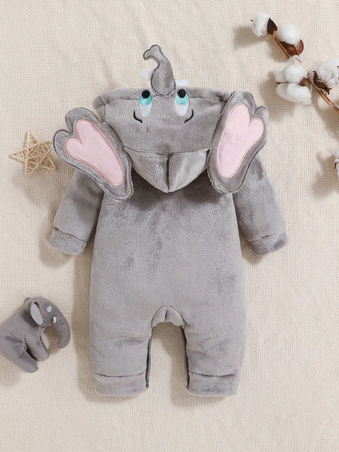 Baby Elephant Halloween Costume Romper – Hooded Flannel Jumpsuit with Big Ears & Zipper | Ages Newborn–9M