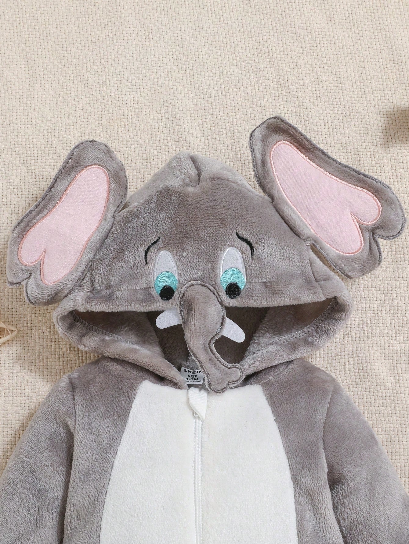 Baby Elephant Halloween Costume Romper – Hooded Flannel Jumpsuit with Big Ears & Zipper | Ages Newborn–9M