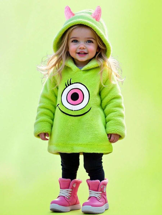 Baby/Toddler Girls Green Embroidered Fleece Hooded Jumpsuit – Cozy Autumn/Winter One-Piece | Ages 3M–3Y Green