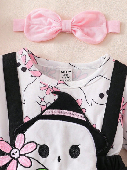 Toddler Girls Halloween Ghost Outfit – 3PC Romper, Dress & Headband Set | Ages 6M–3Y