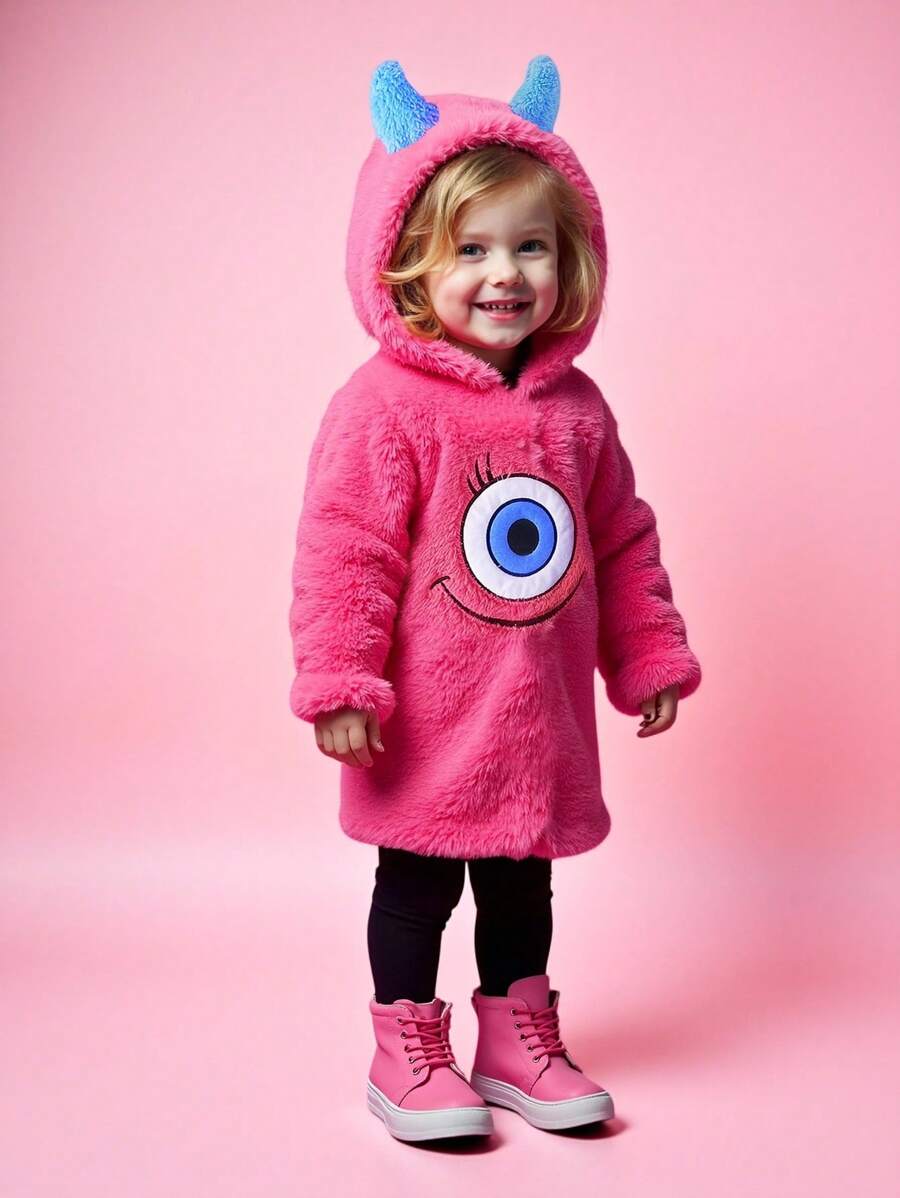 Baby/Toddler Girls Green Embroidered Fleece Hooded Jumpsuit – Cozy Autumn/Winter One-Piece | Ages 3M–3Y Hot Pink