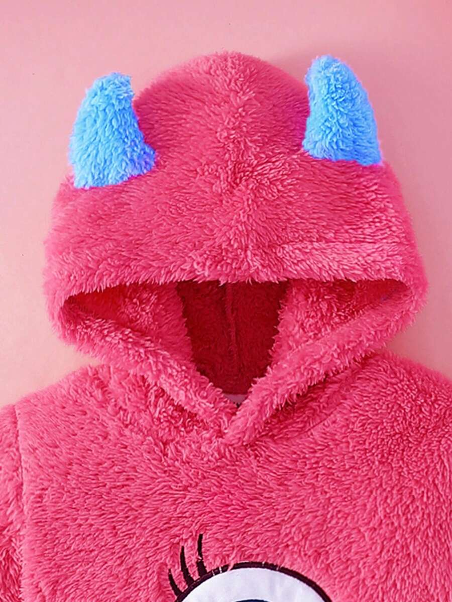 Baby/Toddler Girls Green Embroidered Fleece Hooded Jumpsuit – Cozy Autumn/Winter One-Piece | Ages 3M–3Y