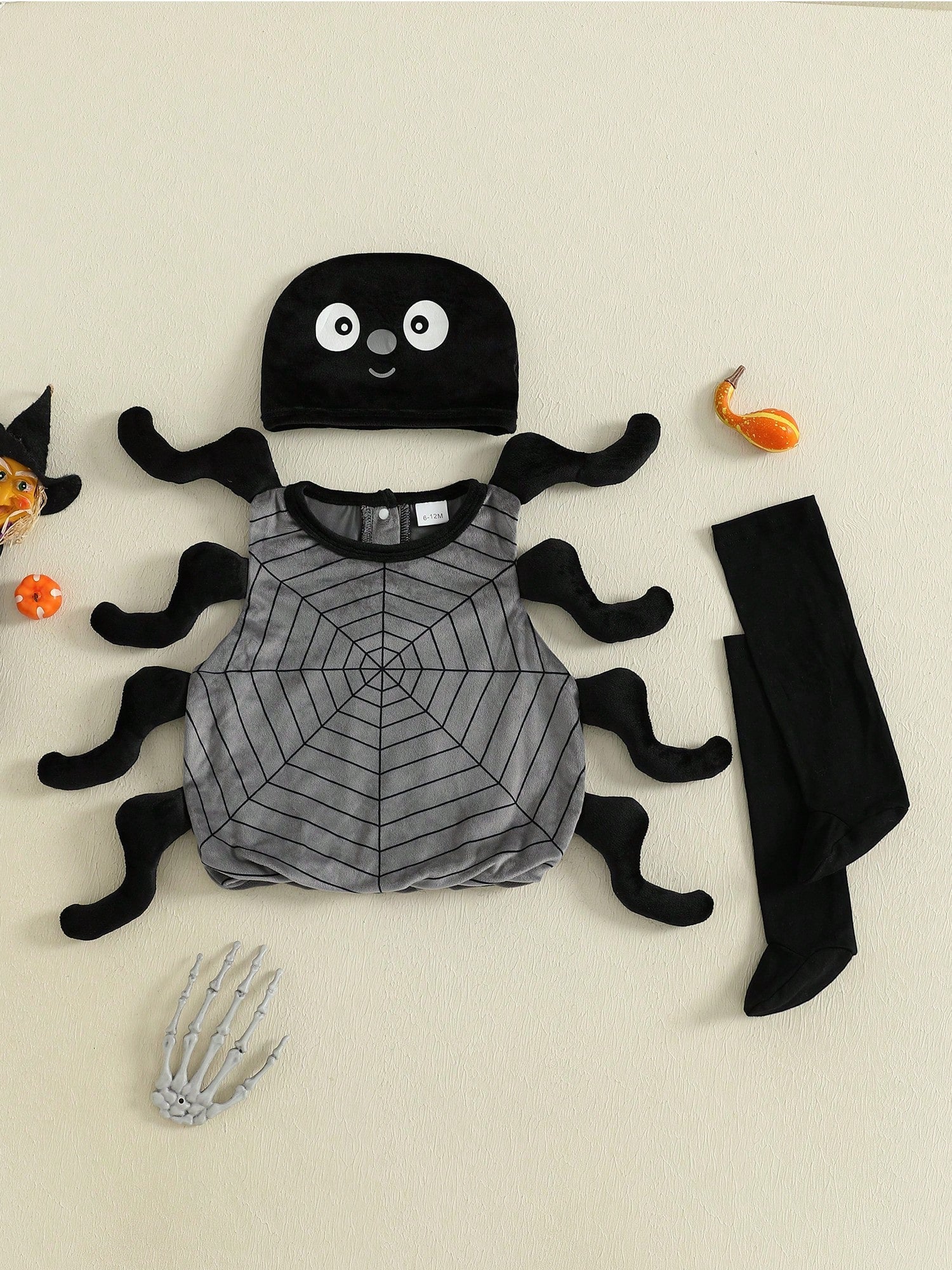 Spider Halloween Costume – 3-Piece Baby & Toddler Set | Sleeveless Romper, Socks & Hat (3M–3Y)