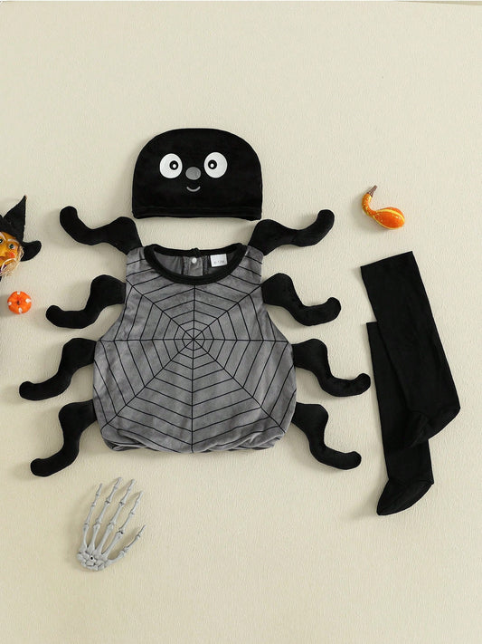 Spider Halloween Costume – 3-Piece Baby & Toddler Set | Sleeveless Romper, Socks & Hat (3M–3Y)