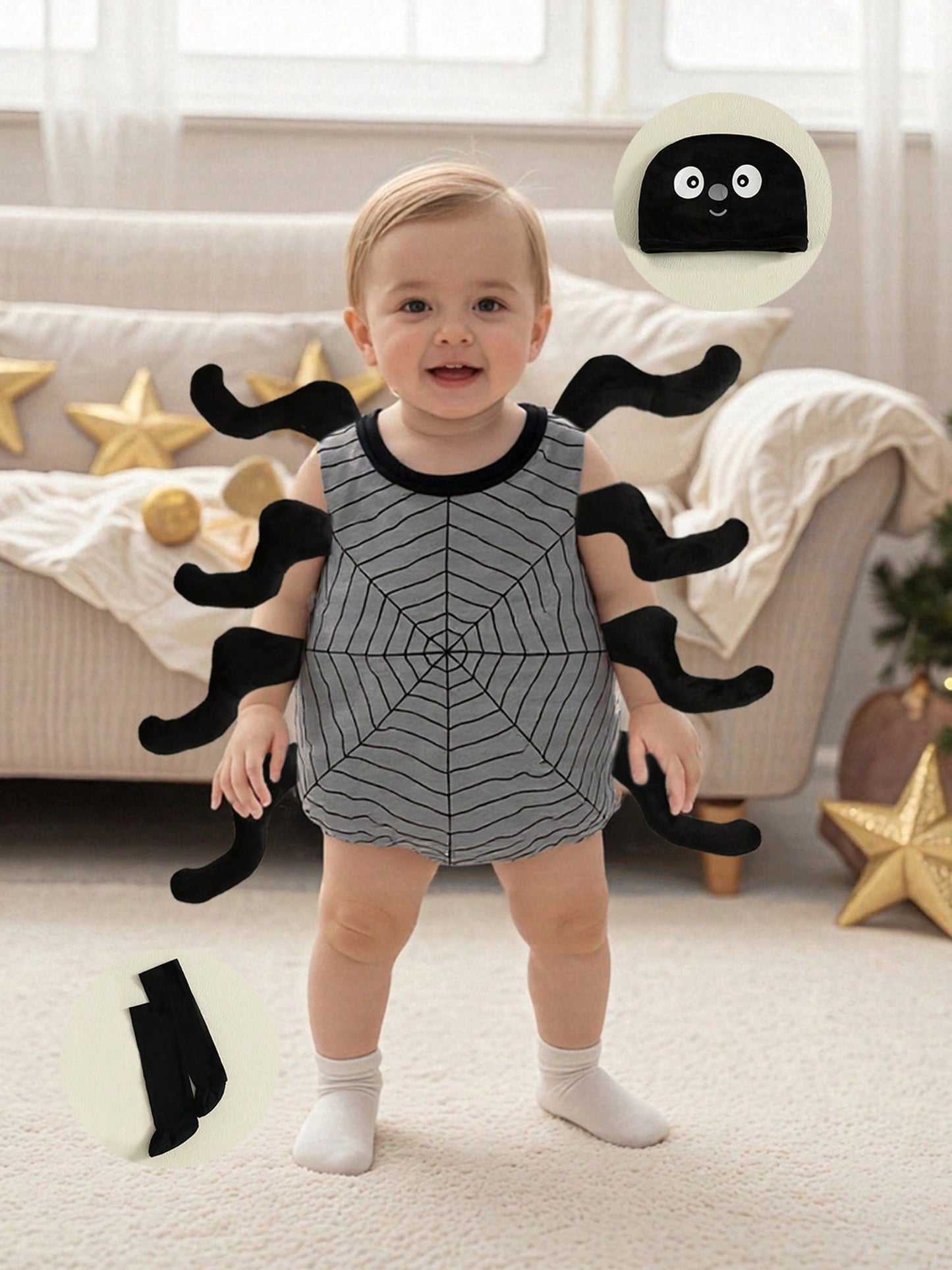 Spider Halloween Costume – 3-Piece Baby & Toddler Set | Sleeveless Romper, Socks & Hat (3M–3Y)