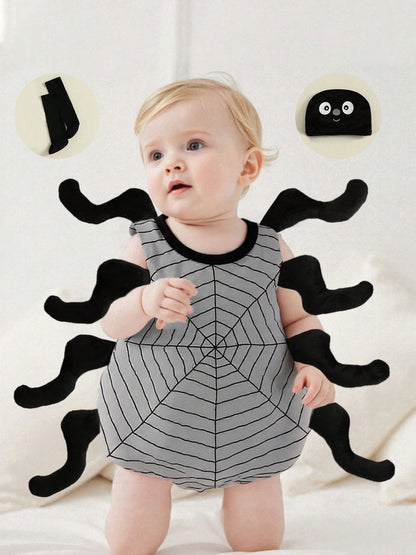 Spider Halloween Costume – 3-Piece Baby & Toddler Set | Sleeveless Romper, Socks & Hat (3M–3Y)