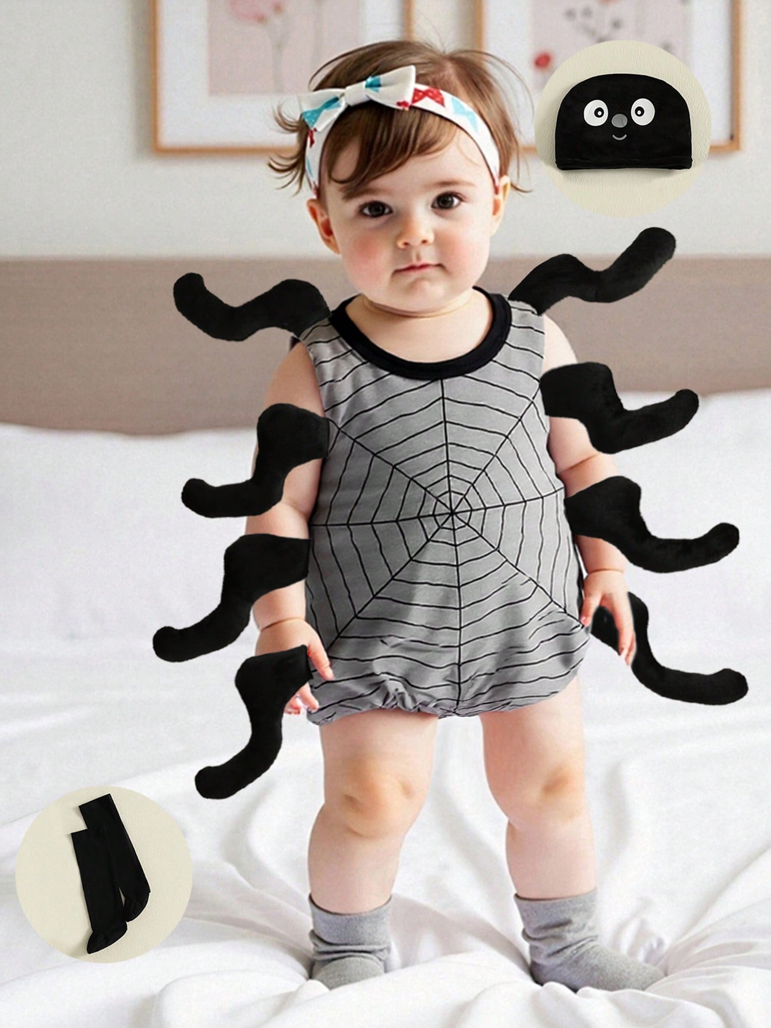 Spider Halloween Costume – 3-Piece Baby & Toddler Set | Sleeveless Romper, Socks & Hat (3M–3Y)